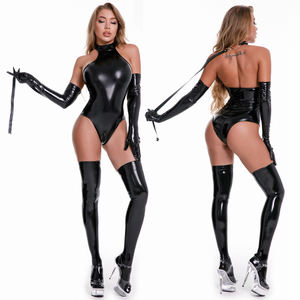Ecoparty Combinaisons pour femmes Wet Look en <span class=keywords><strong>latex</strong></span> avec fermeture éclair entrejambe Lingerie sexy avec chaussettes et gants Costumes en faux cuir - Product Image 1
