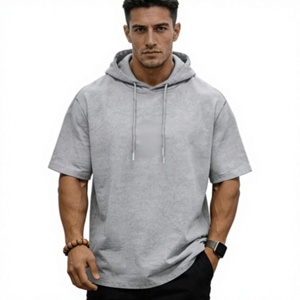 Men's Blue Regular Fit Hooded T-Shirt Short Sleeve Knitted Eco-Friendly Raglan Sleeve 100% Cotton Casual Solid 240g Digital - Product Image 1