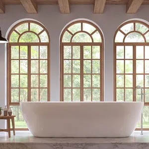 Al aire libre fijo cuadrícula colonial arco de baño de aluminio ventanas de vidrio de tipos