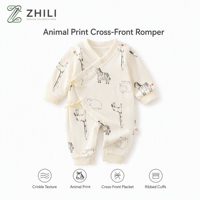 Combinaison bébé en coton à imprimé animal, printemps/automne, manches longues, motif papillon, double couche, combinaison de ramper pour nouveau-né, vêtements pour enfants