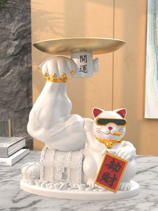 Plateau de rangement en résine style art pop créatif, motif Kirin et chat porte-bonheur, décoration de bureau, cadeau de fête - Product Image 5