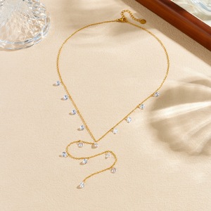 Gold Plated Stainless Steel Tassel Chain Teardrop Necklace Daily Wear Fashion Jewelry - Product Image 3