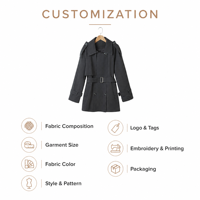 Veste trench décontractée en coton et élasthanne pour femme, douce, à double boutonnage, col à revers, épaules tombantes, longueur midi, printemps automne