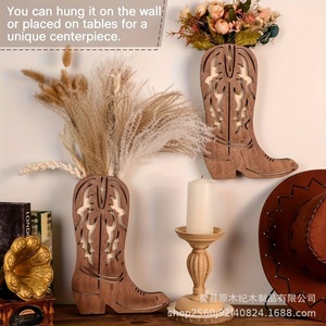 Wooden <b>Boot</b> Shaped Vase Wall Mount Rustic Home Decor Storage <b>Rack</b> For Living Room - Product Image 4