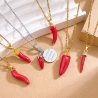 Jeutelis 18K verguld koperen rode chilipeper hanger ketting met zirkoon gelukshoorn bedel zomerfruit sieraden voor vrouwen