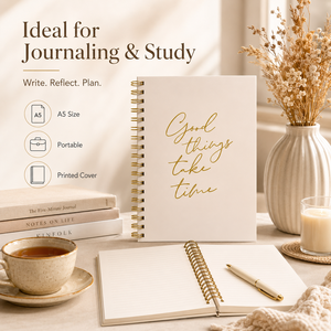 Carnet à spirale en feuille d'or avec citation inspirante - Les bonnes choses prennent du temps - A5 - Personnalisé - 80 feuilles - <span class=keywords><strong>Journal</strong></span> d'écriture - Cadeau d'entreprise - Product Image 6