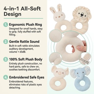 <span class=keywords><strong>Hochet</strong></span> doux en peluche pour bébé, anneau de dentition sensoriel en forme d'animal en peluche à agripper, pour nouveau-né, nourrisson, tout-petit, OEM, personnalisé, vente en gros - Product Image 2