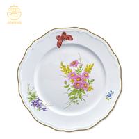 Assiette en céramique à fleurs vintage antique française en relief avec bord doré, vaisselle pour mariage