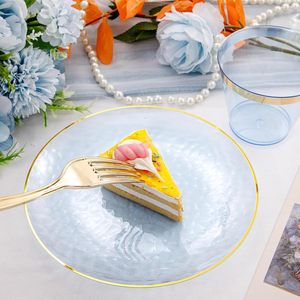 Ensemble de <span class=keywords><strong>vaisselle</strong></span> jetable de luxe en <span class=keywords><strong>plastique</strong></span> rond coloré avec bords dorés 7,25 pouces et 10,25 pouces pour fêtes et mariages - Product Image 4