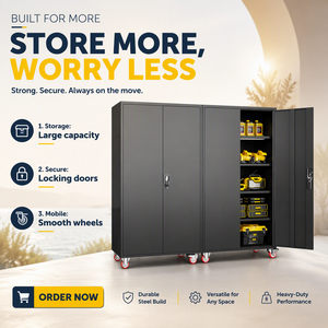 Armadio Metallico Pieghevole Moderno <span class=keywords><strong>con</strong></span> Ruote, Robusto Armadietto in Acciaio per Ufficio, Garage e Uso Commerciale - Product Image 1