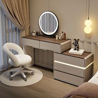 Coiffeuse moderne à miroir LED bicolore avec coffre de rangement, réglable, pour chambre et appartement
