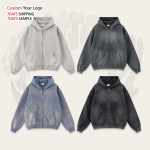 Sweat à capuche unisexe personnalisé, imprimé et brodé, effet vieilli, avec fermeture éclair, style streetwear oversize, haute qualité, 100% coton, écologique - Product Image 4
