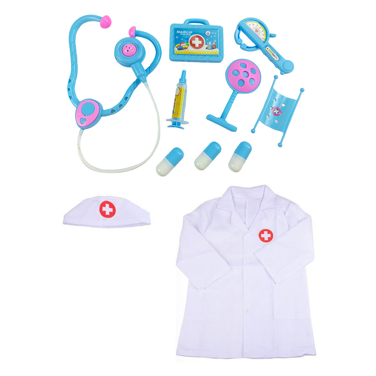 Combinaison médicale yj012-uniforme de médecin bleu et blanc-ensemble 2 pièces