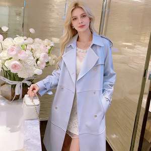 Abrigos de Piel de Oveja Vintage Azul Cielo, Gabardina de Cuero de Alta Calidad para Mujer - Product Image 4