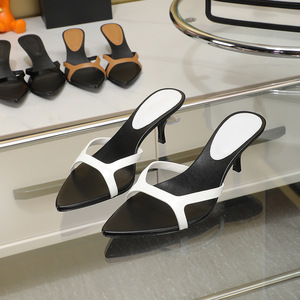 Sandales mules à talon chaton pour femme, inspirées des créateurs, à bout pointu, color block, en cuir verni, à talon chaton, à dos ouvert, à enfiler, confortables et respirantes - Product Image 3