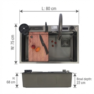 Fregadero de Cocina Moderno de Acero Inoxidable 304 de Configuración Completa YEETE, Fregadero Rectangular Grande Integrado con un Solo Tazón para Lavar Platos - Product Image 2