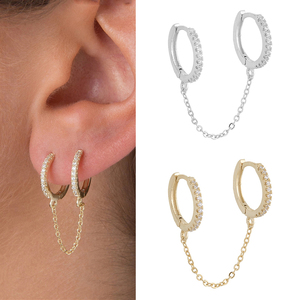 Boucles <span class=keywords><strong>d</strong></span>'oreilles punk <span class=keywords><strong>3</strong></span> en métal, couleur diamant, boucles <span class=keywords><strong>d</strong></span>'oreilles pour femmes, petite chaîne, Piercing créatif à deux <span class=keywords><strong>trous</strong></span> - Product Image 2