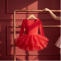Justaucorps de danse en tulle brillant à manches longues avec jupe tutu pour filles