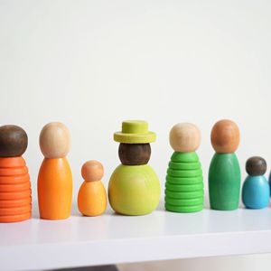 <span class=keywords><strong>Grapat</strong></span> 12 pièces Ensemble de poupées en bois colorées arc-en-ciel Ensemble de jouets de construction pour enfants - Product Image 6