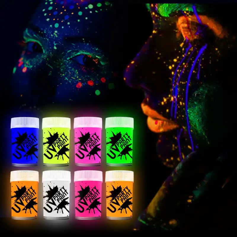 KHY Free Sample DIY Custom Party For Make Up UV Glow In The Dark Neon Skin Makeup Set Face And Body Paint Kit Set