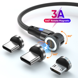 Superventas <span class=keywords><strong>7</strong></span> pines de carga rápida 540 grados tipo C datos móvil <span class=keywords><strong>USB</strong></span> 3 en 1 Cable giratorio magnético Nylon trenzado <span class=keywords><strong>Micro</strong></span> teléfono - Product Image 3