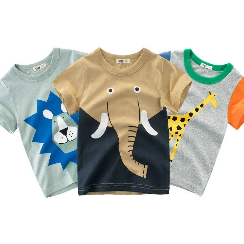 Camiseta de manga corta para niños y niñas, ropa con estampado de dibujos animados de animales, a la moda, de verano