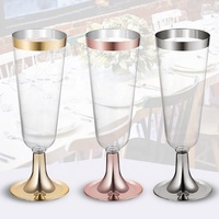 Tasse en plastique jetable de 5OZ à bords dorés, gobelet dur PS en plastique, verres à Champagne, verres à vin rouge, tasses de fête