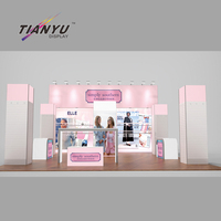 Tension rose exposition tissu présentoir cosmétique personnalisé Expo juste réutilisable stand ensemble avec boîte à lumière