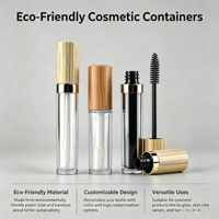Botol Lip Gloss ramah lingkungan, dengan tabung plastik dan tutup sekrup tutup kayu bambu untuk penyegelan Perawatan Kulit Serum Pembersih Wajah