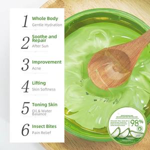 Gel apaisant à l'aloe vera pur naturel biologique 98% OEM, hydratant, réparateur pour le visage avec acide hyaluronique, pour tous types de peaux - Product Image 4