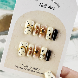 24 Uds. Prensa <span class=keywords><strong>de</strong></span> café degradado marrón en las <span class=keywords><strong>uñas</strong></span> hechas a mano <span class=keywords><strong>de</strong></span> lujo ABS <span class=keywords><strong>uñas</strong></span> postizas líneas doradas estrellas vaca patrones prensa en las <span class=keywords><strong>uñas</strong></span> - Product Image 2