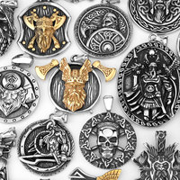 Kalung Liontin Prajurit Viking Odin Grosir, Ukiran Logo Kustom, Baja Anti Karat, Rune Norse, Simpul Celtic, Jimat, Perhiasan Pria