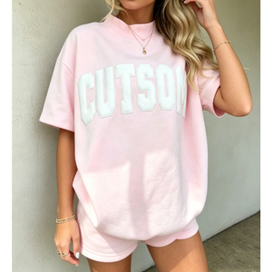 Set Personalizzato da Donna con T-Shirt Oversize a Collo Alto e Maniche Corte con Ricami Patchwork e Pantaloncini, Abbigliamento Casual per <span class=keywords><strong>Boutique</strong></span> - Product Image 3