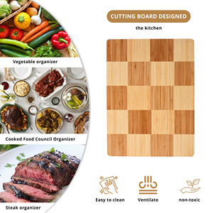 Planche à découper en damier de bambou robuste Planches à découper réversibles Plateau de service pour charcuterie, fromage - Product Image 4