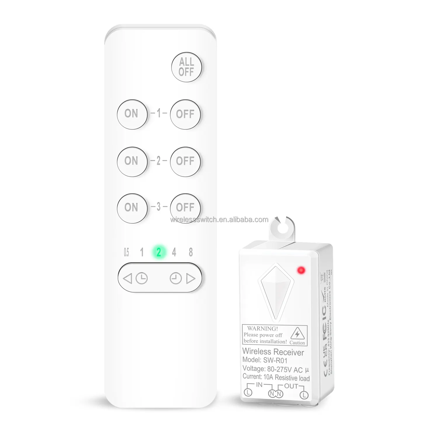 10A Wireless Remote Control 3-Way Switch with Countdown Feature Long Range Electrical On/Off Lamps No Wire