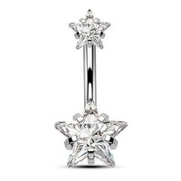 Bijoux de piercing au nombril de style européen et américain, anneaux de nombril en acier inoxydable à double extrémité avec CZ en forme de cœur et d'étoile