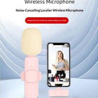 Microphone Lavalier sans fil K9 rose/blanc avec fonction un-vers-deux pour diffusion en direct sur iPhone et enregistrement multidirectionnel