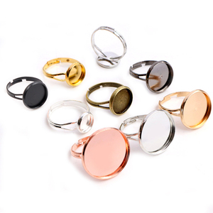 Lot de 10 bases de <span class=keywords><strong>bague</strong></span> ajustables vierges pour cabochons en verre de 10, 12, 14, 16, 18, 20 mm, plateaux de sertissage pour camées, pour la fabrication de bijoux DIY - Product Image 1