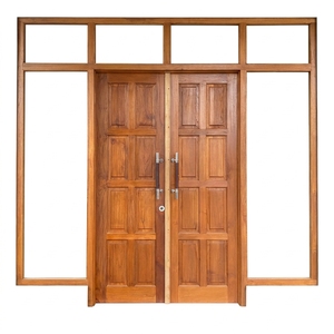 Système de porte principale double en teck massif à 16 panneaux Heritage Manor avec transom et encadrement latéral - Product Image 1