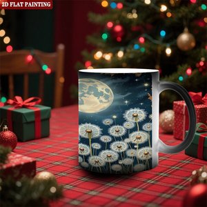Mug en céramique noir givré 11oz, tasse à changement de couleur activée par la chaleur avec motif pissenlit et lune - Product Image 2