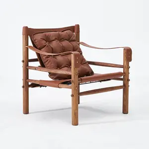 PurelyFeel北欧复古单休闲椅设计师客厅家居沙发椅实木马鞍皮革狩猎椅