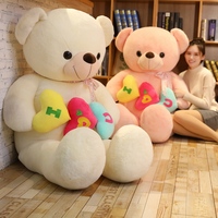 Ours en peluche géant en gros, doux et moelleux, assis, avec décorations en forme de cœurs, pour enfants et amoureux, cadeau de fêtes