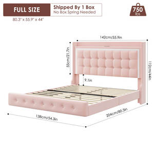 Kainice, оптовая продажа, розовые кровати с USB зарядкой, плавающие 1,8 м, мягкая двуспальная кровать для спальни со светодиодной подсветкой - Product Image 5