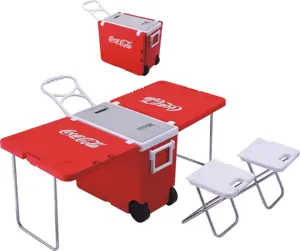 ハンドルホイールとテーブルと椅子を備えたカスタマイズされた大容量多機能ピクニック断熱冷蔵ボックス