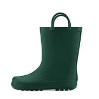 Bottes de pluie mi-mollet pour garçons, en caoutchouc vert, imperméables, antidérapantes, avec poignées de traction, doublure légère en coton, été automne