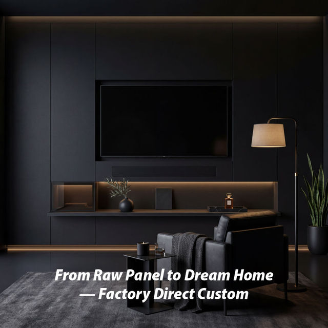 Modern Italian Luxury Custom Black Floating TV Stand Wall Unit with LED Lighting Integrated Living Room Furniture Set