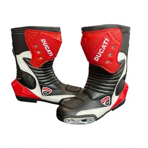 Bottes de course pour moto Ducati avec fermeture éclair, dessus en cuir véritable, hauteur mi-mollet, design respirant pour les motards - Product Image 1