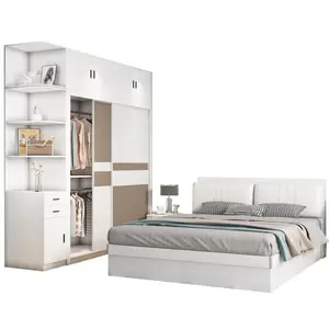 新设计超大尺寸木质床架大号床架带储物现代白色卧室家具