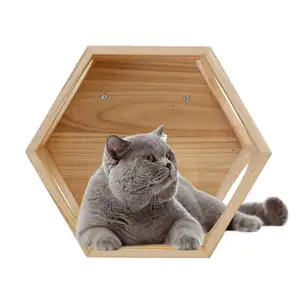 Tempat tidur kucing dinding melompat heksagonal, rangka panjat kucing kayu Solid dinding tempat tidur kucing