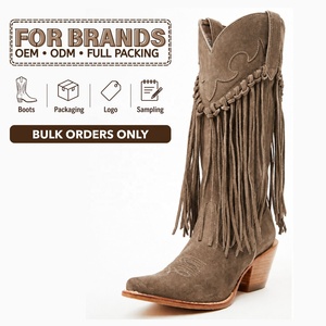CHENO Venta al por Mayor <span class=keywords><strong>de</strong></span> <span class=keywords><strong>Botas</strong></span> Vaqueras Occidentales <span class=keywords><strong>de</strong></span> Gamuza con Flecos y Borlas, Personalizadas con <span class=keywords><strong>Marca</strong></span> Premium para Mujer - Product Image 1